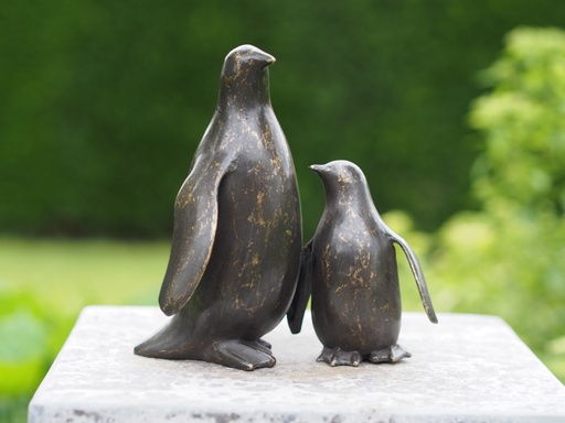 Pinguins moeder en kind brons